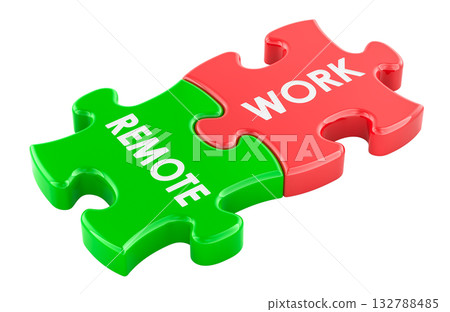 Remote Work, puzzle pieces. 3D rendering Remote Work, puzzle pieces. 3D rendering 132788485