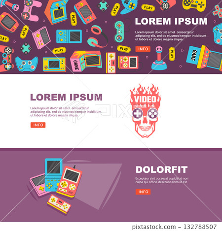 Game banners. gamepad and consoles illustration in horizontal banners designs 132788507