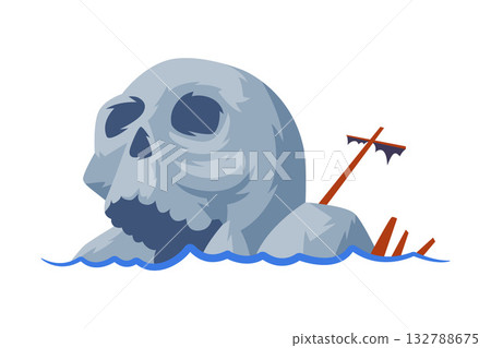 Human Skull Stone Solid Rock in Sea Vector Illustration 132788675