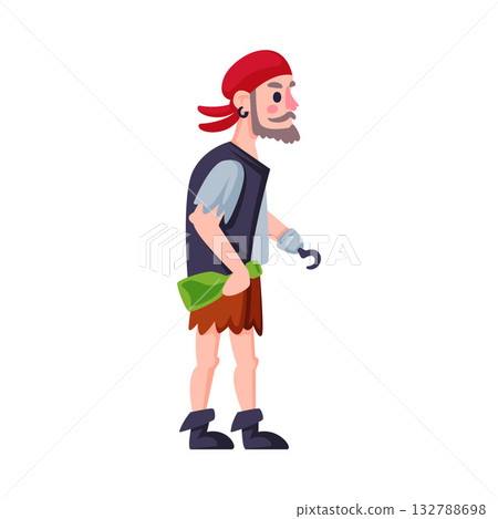 Man Pirate Character in Bandana with Hook Vector Illustration 132788698