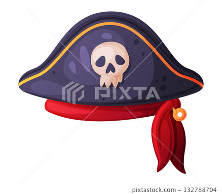 Pirate Hat and Headdress for Corsair with Skull Vector Illustration 132788704