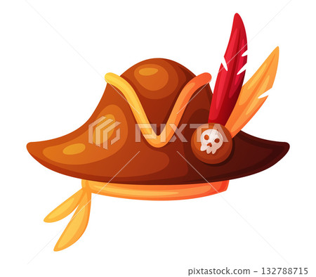 Pirate Hat and Headdress for Corsair with Feather and Skull Vector Illustration Pirate Hat and Headdress for Corsair with Feather and Skull Vector Illustration 132788715