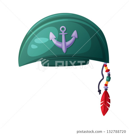 Pirate Hat and Headdress for Corsair with Feather and Anchor Vector Illustration 132788720