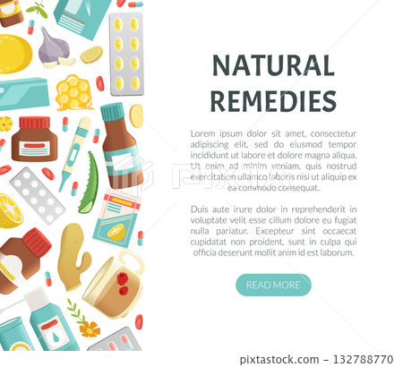 Cold and Flu Remedy with Pills and Medicine Landing Page Vector Template 132788770