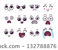 Comic cartoon emotions. Isolated emotional expressions. Face crying, angry, tired, happy, smile. Various characters design kit, vector flat clipart 132788876