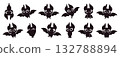 Cartoon black bats. Isolated bat characters various emotions and poses. Halloween funny flying monsters. Curiously angry crazy racy animal, vector clipart 132788894