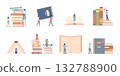 People and giant books. Book lovers characters, adults, teens with textbooks. Education, imagination training, lifestyle and hobby, recent vector scene 132788900