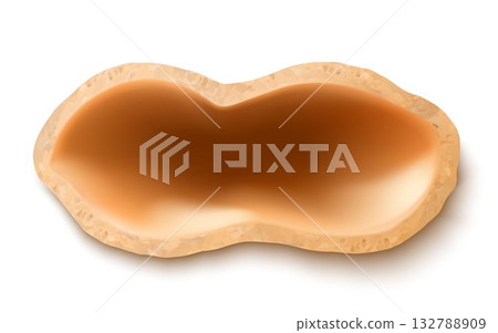 Peanut shell isolated on white background top view. Empty peanut shell. Realistic 3d vector illustration. Can be used as packaging design for high protein peanut butter 132788909