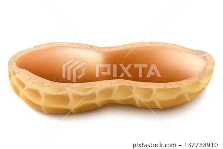 Peanut shell isolated on white background side view. Empty peanut shell. Realistic 3d vector illustration. Can be used as packaging design for high protein peanut butter Peanut shell isolated on white background side view. Empty peanut shell. Realistic 3d vector illustration. Can be used as packaging design for high protein peanut butter 132788910