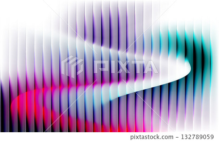 Color gradient with corrugated iridescent glass effect. White, red, turquoise and purple ribbed abstract background with line blur. 132789059