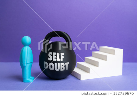 Self doubt hinders personal growth. Internal struggle against fear and uncertainty. Psychology, motivation, career coaching, and emotional intelligence. Self doubt hinders personal growth. Internal struggle against fear and uncertainty. Psychology, motivation, career coaching, and emotional intelligence. 132789670