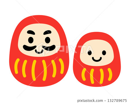 Auspicious and cute illustration of parent and child daruma dolls lined up 132789675