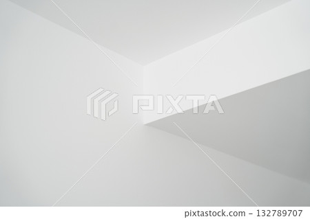 Minimal architecture interior with clean white geometric corner design 132789707