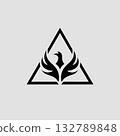 Geometric phoenix symbol, mythological bird icon, monochrome triangle design. Stylish black white logo, simple sign of strength, power. Creative geometric phoenix symbol. 132789848