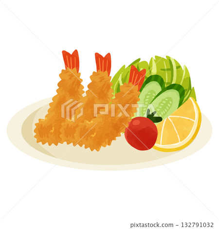 一盤炸蝦 - 水彩手繪向量插圖 一盤炸蝦 - 水彩手繪向量插圖 132791032