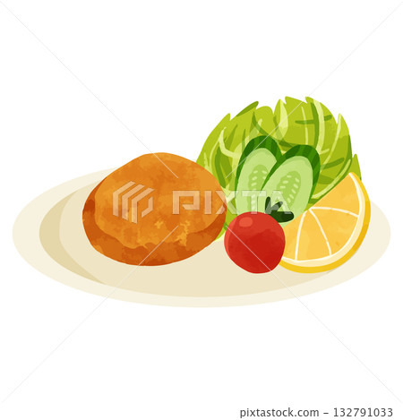 一盤馬鈴薯丸子，水彩風格手繪向量圖 132791033