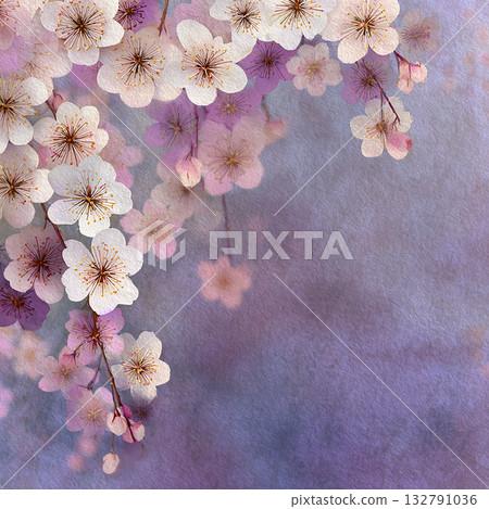 紫色櫻花和柔和的水彩漸層背景 132791036