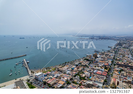 Aerial view of the District of La Punta, located in Callao. Aerial view of the District of La Punta, located in Callao. 132791387