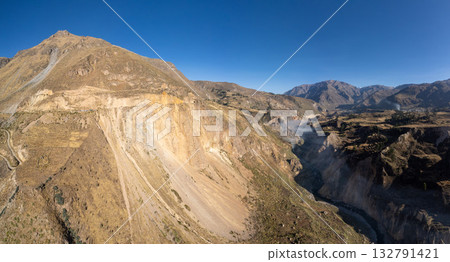 Aerial view of the Colca canyon in Arequipa. Panoramic 132791421