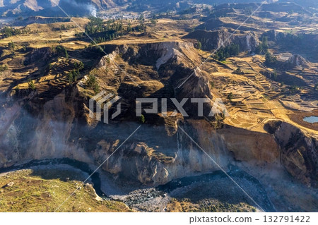 Aerial view of the Colca canyon in Arequipa Aerial view of the Colca canyon in Arequipa 132791422