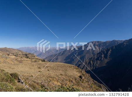 Aerial view of the Colca canyon in Arequipa. Panoramic Aerial view of the Colca canyon in Arequipa. Panoramic 132791428