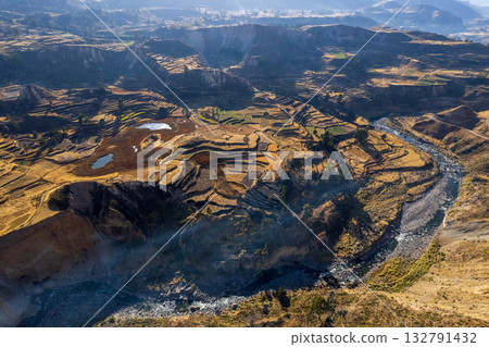 Aerial view of the Colca canyon in Arequipa Aerial view of the Colca canyon in Arequipa 132791432