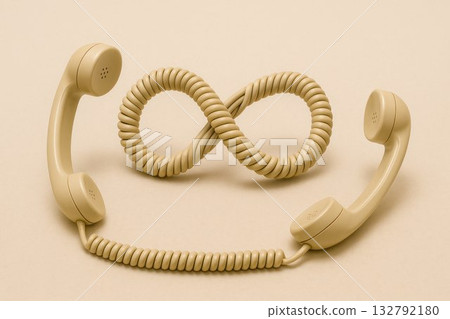 Telephone handsets and an infinity-shaped cord. 132792180