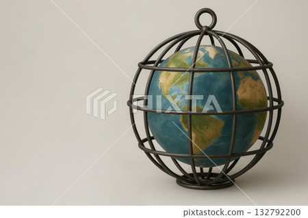 Planet Earth in a metal cage. Space for text. 132792200