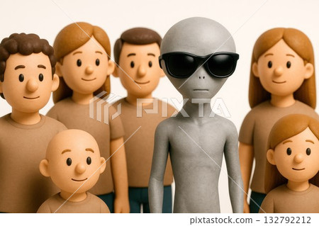 An alien in dark glasses among ordinary people. An alien in dark glasses among ordinary people. 132792212