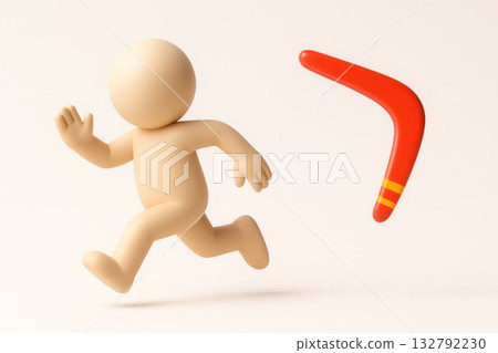 The character runs away from the boomerang. The character runs away from the boomerang. 132792230