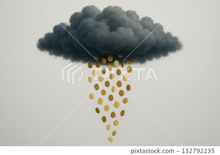 A dark cloud from which gold coins fall. A dark cloud from which gold coins fall. 132792235