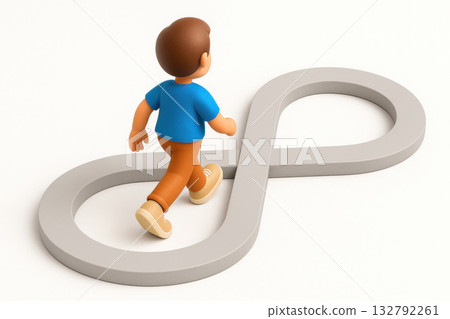 A person walks along the road in the form of an infinity sign. A person walks along the road in the form of an infinity sign. 132792261