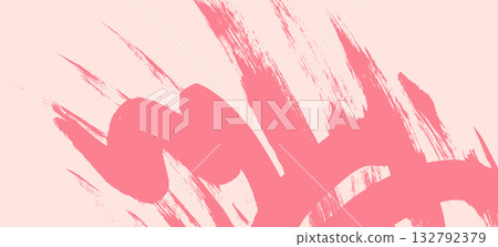 Abstract vector squiggle curve pastel coral pink brush strokes on peach background. Grunge artistic red wavy and sumi-e scribble paintbrush splash spray texture for trendy banner, poster design Abstract vector squiggle curve pastel coral pink brush strokes on peach background. Grunge artistic red wavy and sumi-e scribble paintbrush splash spray texture for trendy banner, poster design 132792379
