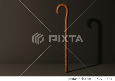 The cane casts a shadow on the dark background. Space for text. The cane casts a shadow on the dark background. Space for text. 132792574