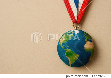 The earth is like a medal on a ribbon. Space for text. 132792600