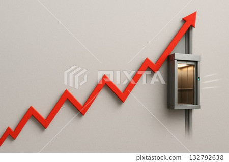 An elevator moving up the growth chart. Space for text. An elevator moving up the growth chart. Space for text. 132792638