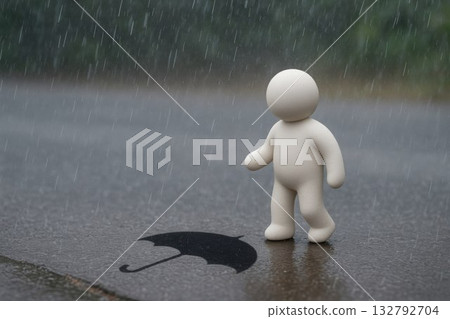 A man with the shadow of an umbrella in the rain. Space for text. A man with the shadow of an umbrella in the rain. Space for text. 132792704