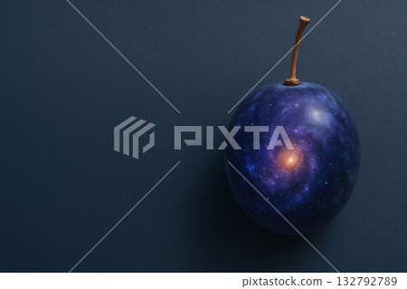A plum with an image of a galaxy inside. Space for text. 132792789