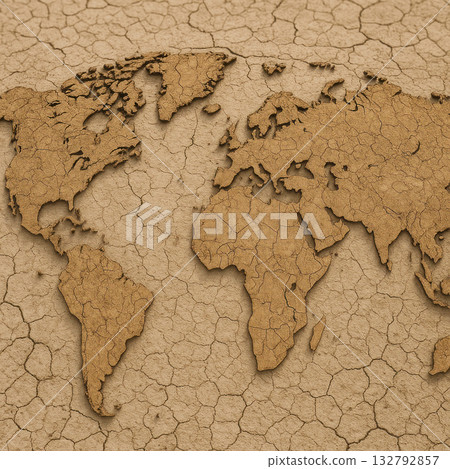 Map of the world on a cracked arid land. 132792857