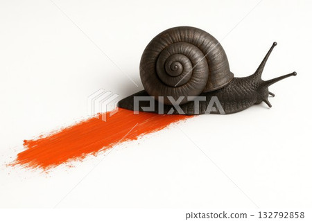 The metal snail leaves an orange trail of paint behind it. 132792858