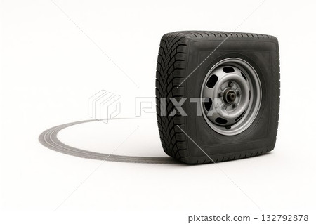 A square tire leaves a round mark. Space for text. 132792878