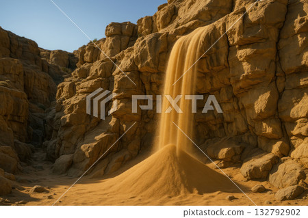 A waterfall made of sand in the rocks of the desert. A waterfall made of sand in the rocks of the desert. 132792902