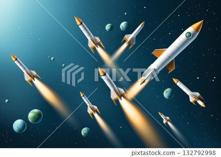 Space Rockets Flying In Formation 041125 Space Rockets Flying In Formation 041125 132792998