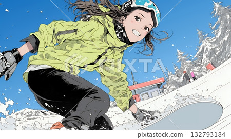 Young woman enjoying snowboarding Young woman enjoying snowboarding 132793184