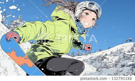 Young woman enjoying snowboarding 132793188