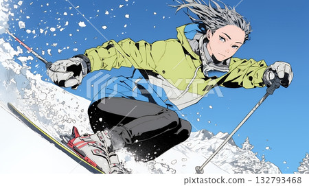 年輕女子享受滑雪 132793468