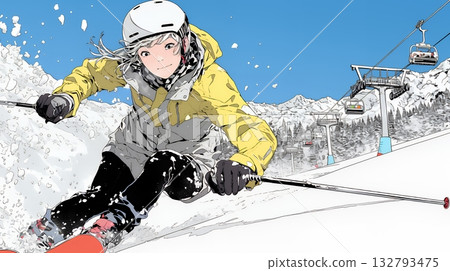 年輕女子享受滑雪 132793475