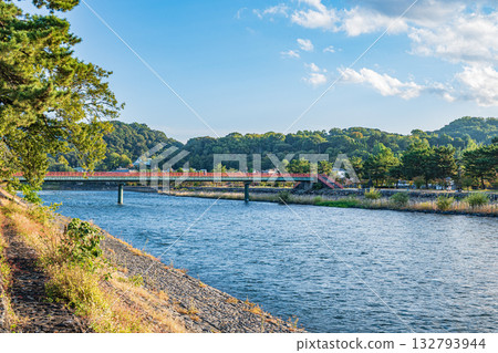 Uji River scenery, Asagiri Bridge, Uji City, Kyoto Prefecture Uji River scenery, Asagiri Bridge, Uji City, Kyoto Prefecture 132793944