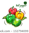 Cute pop art illustration of bell peppers (paprika) | Fresh vegetables 132794099