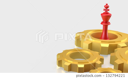 The Red King chess and gear for Leadership or Business concept 3d Rendering. 132794221